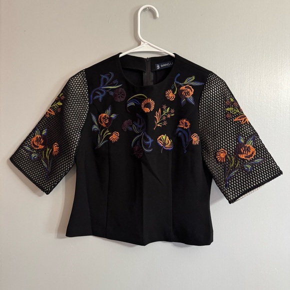 Barelli Black Floral Embroidered Top Size 4 - Picture 1 of 6
